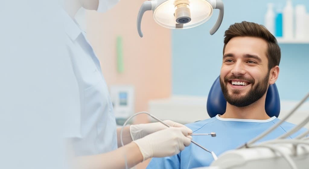 Dental patient smiling during treatment